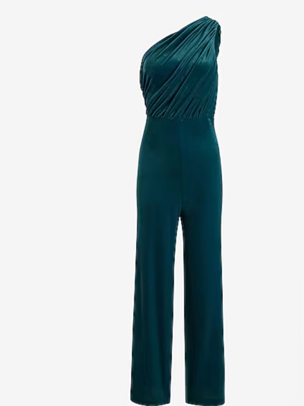 Express Teal Velvet One-Shoulder Wide Leg Jumpsuit XS women ruched zipper green